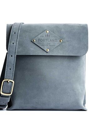 Portland Leather Gray Suede Messenger Bag with Brass Accents